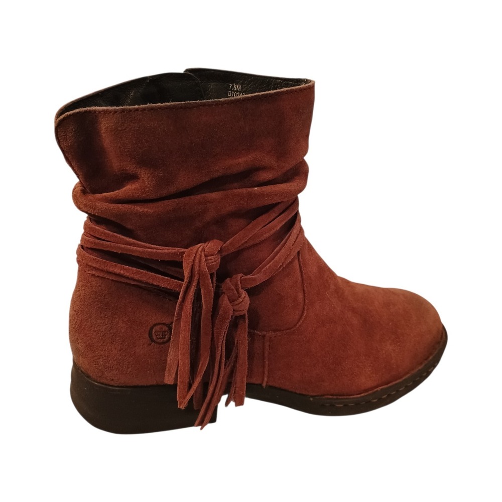 Born Womens Amarena Ankle Boots Burgundy Distressed Suede Tassels Size 7.5M READ